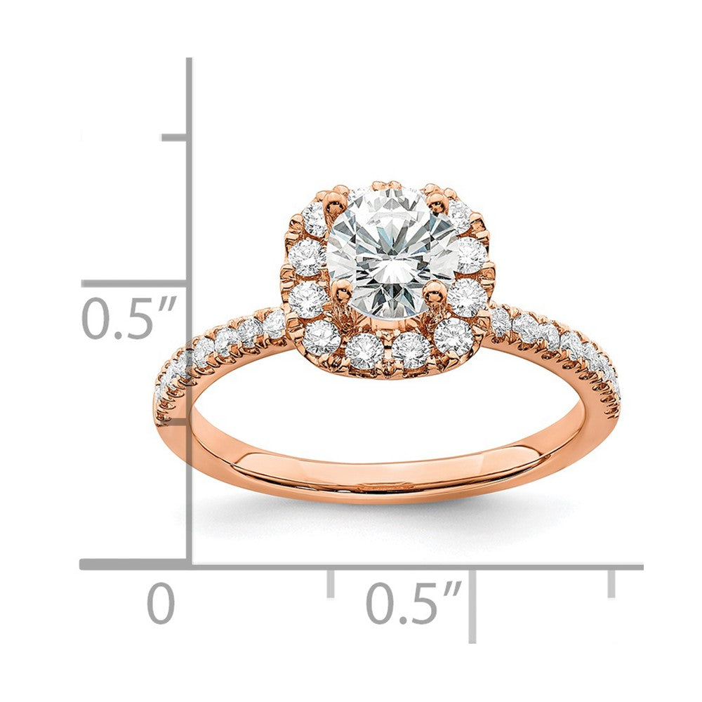 14K Roségold Verlobungsring mit 1 ct. Laborgezüchtetem Diamant VS/SI+ G+ im Rundschliff mit Halo-Fassung