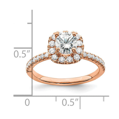 14K Roségold Verlobungsring mit 1 ct. Laborgezüchtetem Diamant VS/SI+ G+ im Rundschliff mit Halo-Fassung