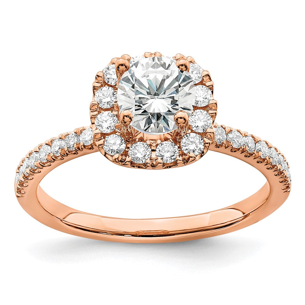 14K Roségold Verlobungsring mit 1 ct. Laborgezüchtetem Diamant VS/SI+ G+ im Rundschliff mit Halo-Fassung
