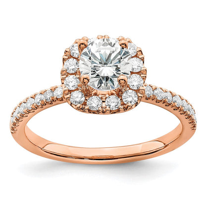 14K Roségold Verlobungsring mit 1 ct. Laborgezüchtetem Diamant VS/SI+ G+ im Rundschliff mit Halo-Fassung