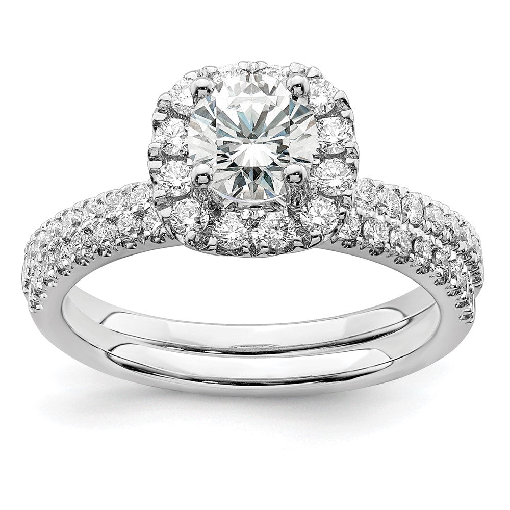 14K Weißgold Verlobungsring mit 1 ct. Laborgezüchteten Diamanten im Rundschliff, VS/SI+ G+, mit Halo-Fassung