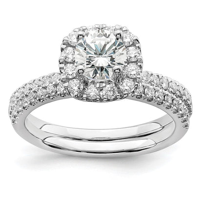 14K Weißgold Verlobungsring mit 1 ct. Labor-Diamant im Rundschliff, VS/SI+ G+, mit Halo-Fassung