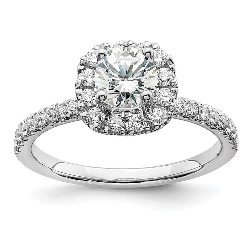 14K Weißgold Verlobungsring mit 1 ct. im Labor gezüchtetem Diamanten, VS/SI+ G+, Rund-Halo-Fassung