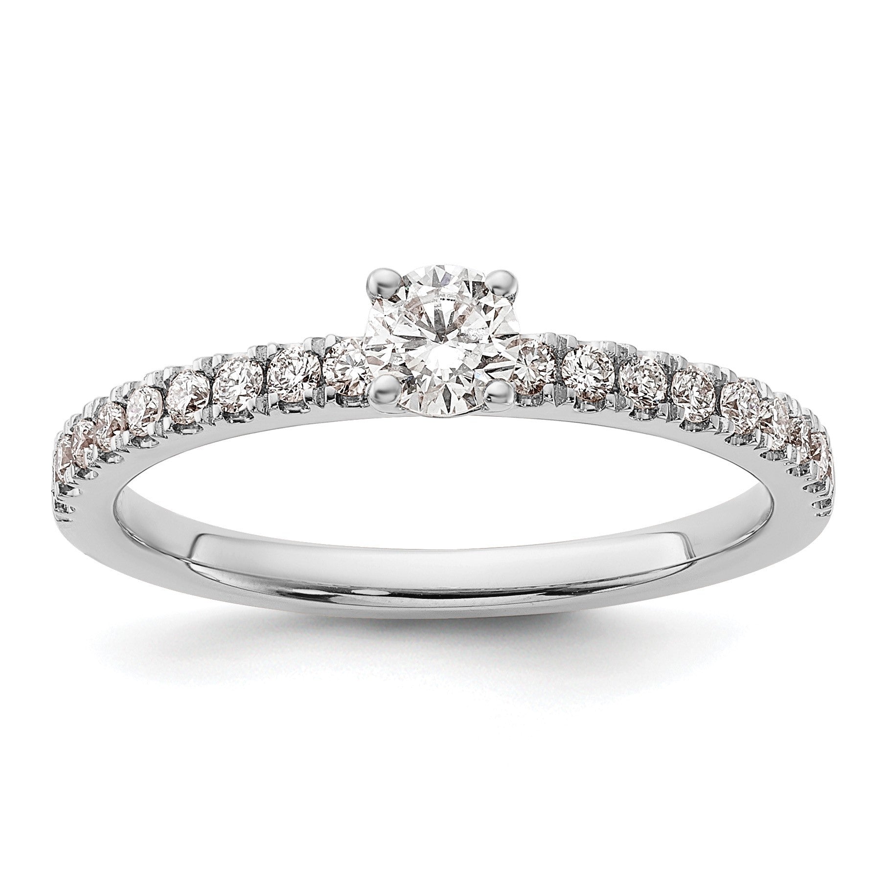 14K Weißgold Verlobungsring mit 0,5 ct. laborgezüchteten Diamanten, rundem Schliff, VS/SI+ G+, komplett, Größe 7