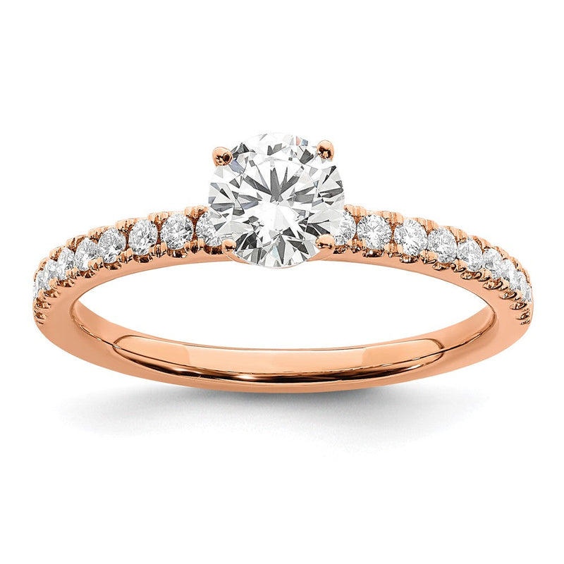 14K Roségold Verlobungsring mit 0,75 ct. rundem Labordiamanten VS/SI+ G+, komplett