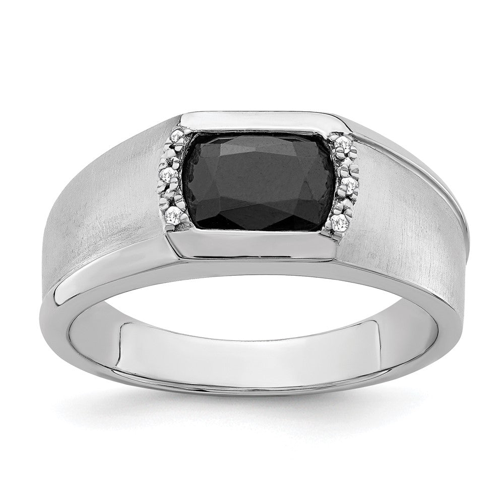 14K Weißgold Onyx- und Echtdiamant-Herrenring