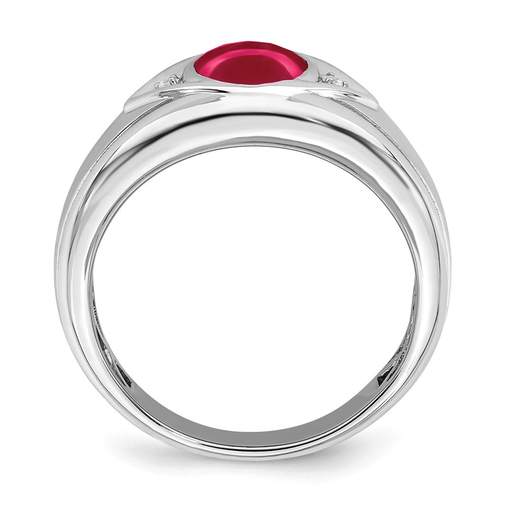 14K Weißgold Ring mit synthetischem Rubin und echten Diamanten für Herren