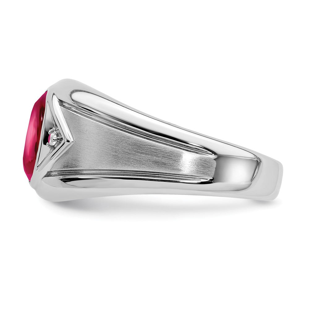 14K Weißgold Ring mit synthetischem Rubin und echten Diamanten für Herren