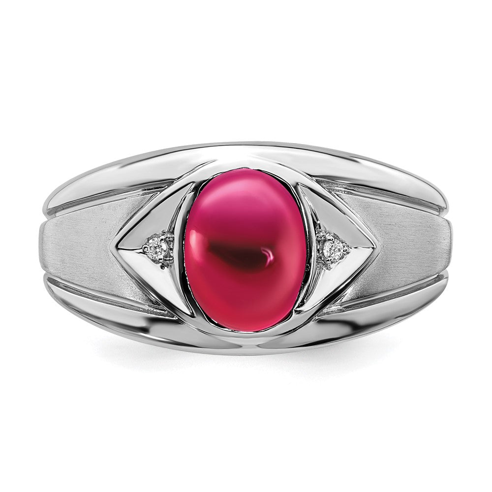 14K Weißgold Ring mit synthetischem Rubin und echten Diamanten für Herren