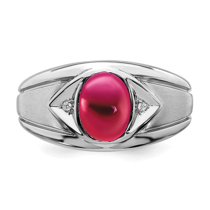 14K Weißgold Ring mit synthetischem Rubin und echten Diamanten für Herren