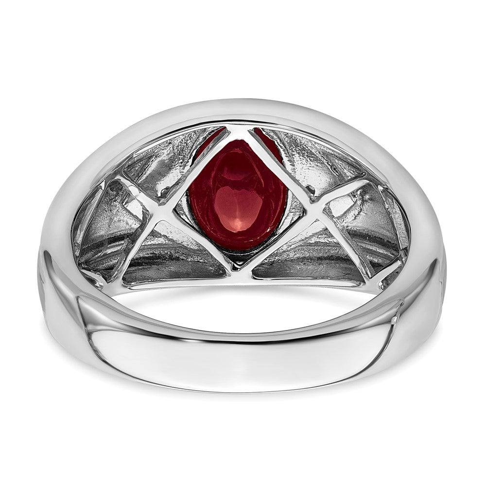 14K Weißgold Ring mit synthetischem Rubin und echten Diamanten für Herren