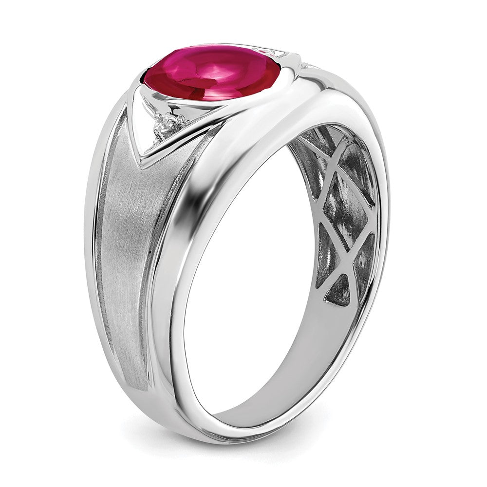 14K Weißgold Ring mit synthetischem Rubin und echten Diamanten für Herren