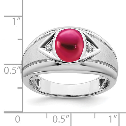 14K Weißgold Ring mit synthetischem Rubin und echten Diamanten für Herren