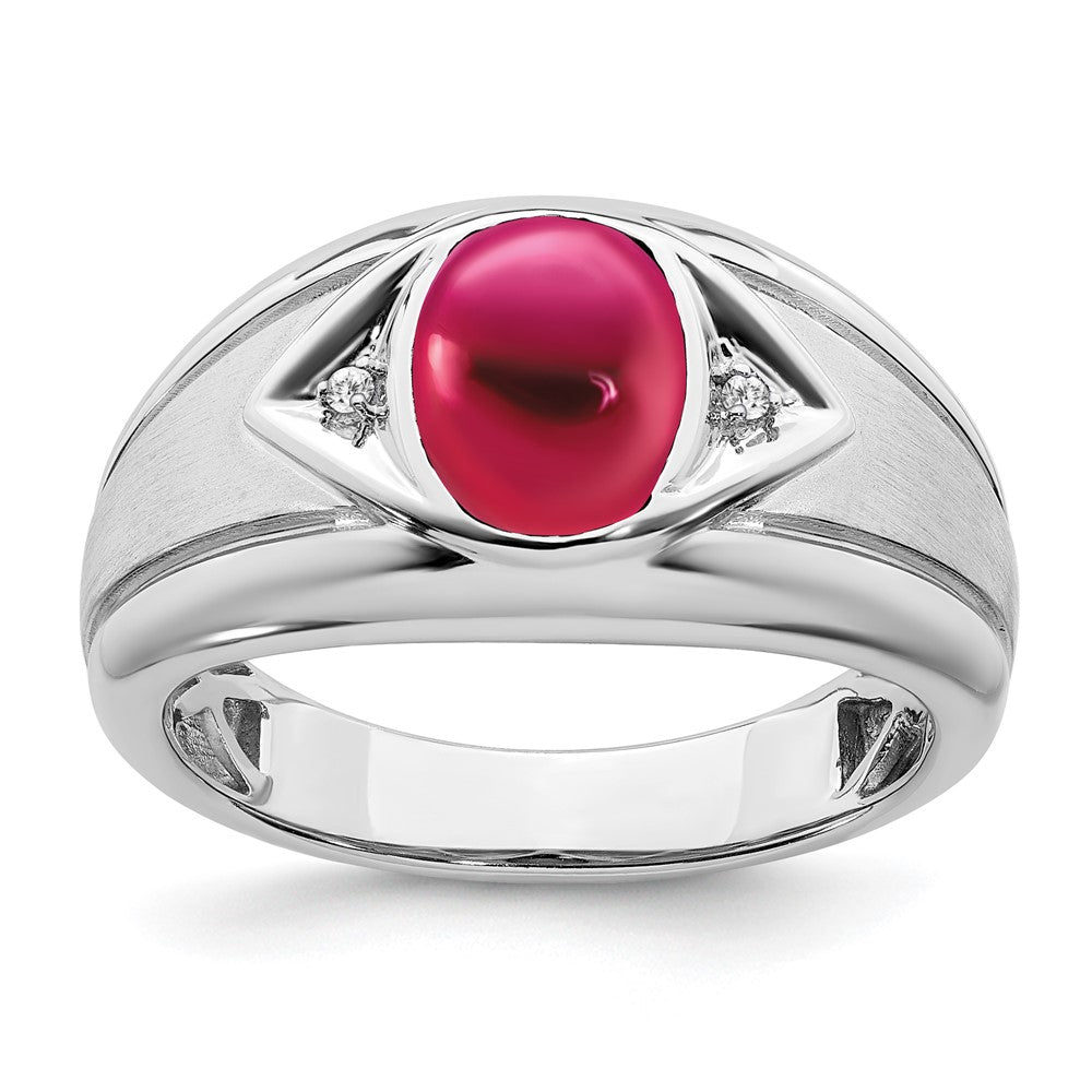 14K Weißgold Ring mit synthetischem Rubin und echten Diamanten für Herren