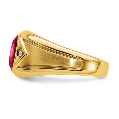 14K Gelbgold Ring mit künstlichem Rubin und echten Diamanten für Herren