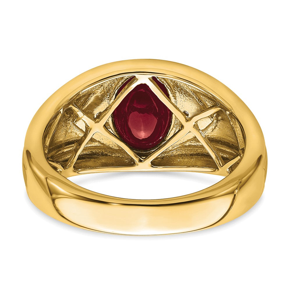 14K Gelbgold Ring mit künstlichem Rubin und echten Diamanten für Herren