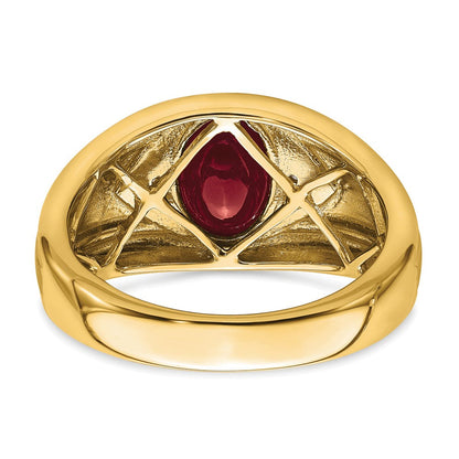 14K Gelbgold Ring mit künstlichem Rubin und echten Diamanten für Herren