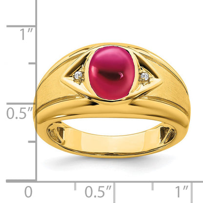 14K Gelbgold Ring mit künstlichem Rubin und echten Diamanten für Herren