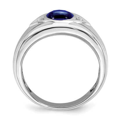 Herrenring aus 14K Weißgold mit synthetischem Saphir und echtem Diamant