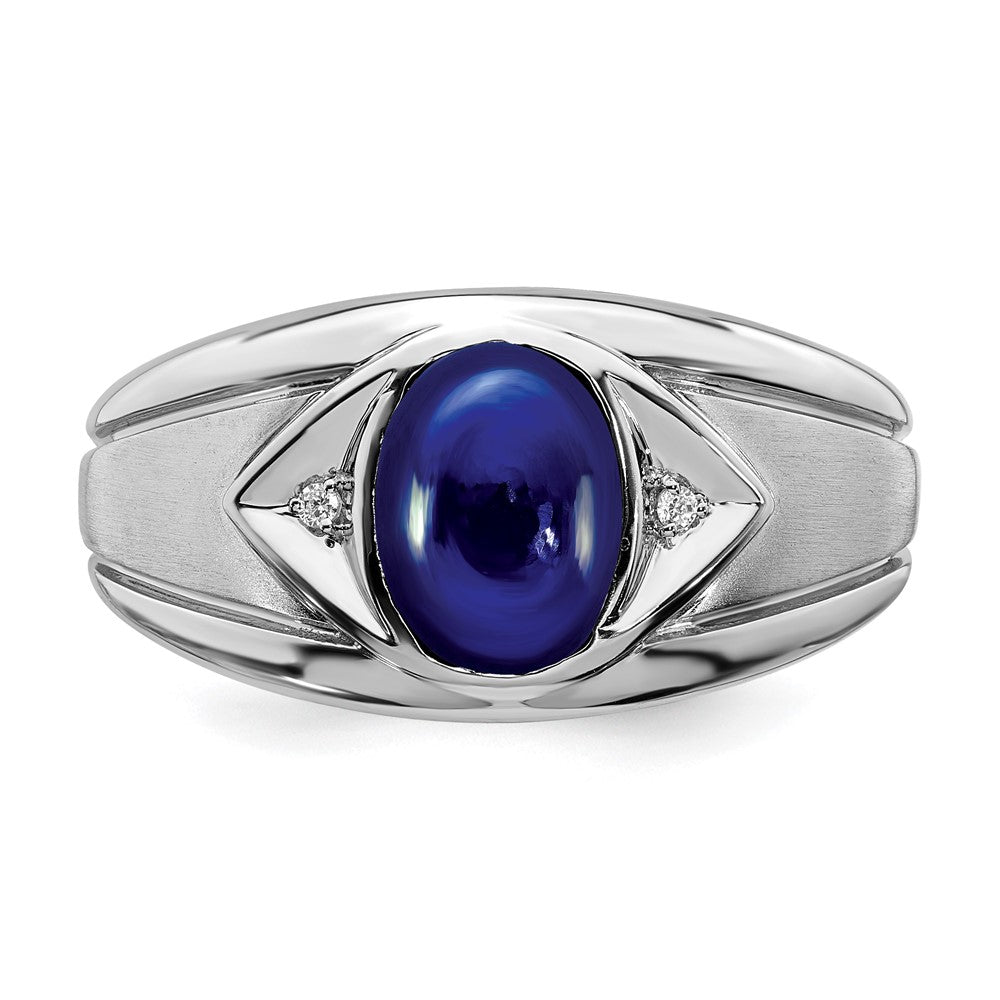 Herrenring aus 14K Weißgold mit synthetischem Saphir und echtem Diamant