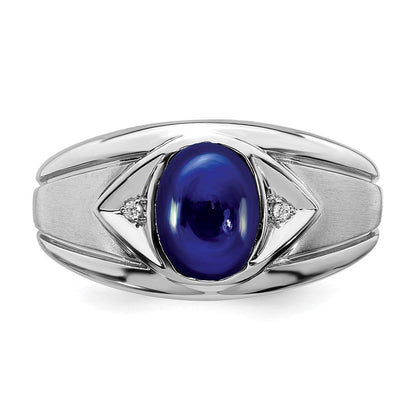 Herrenring aus 14K Weißgold mit synthetischem Saphir und echtem Diamant