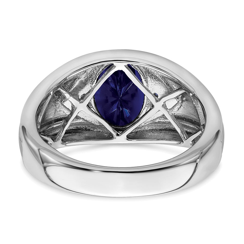 Herrenring aus 14K Weißgold mit synthetischem Saphir und echtem Diamant