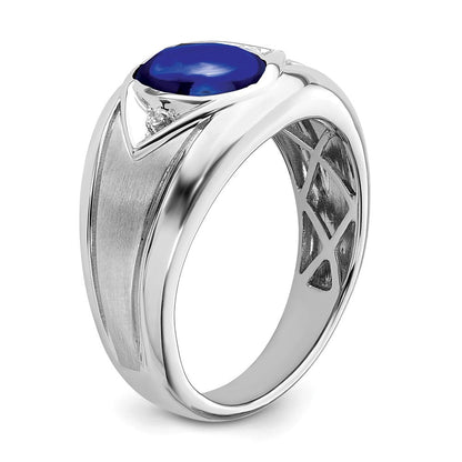 Herrenring aus 14K Weißgold mit synthetischem Saphir und echtem Diamant