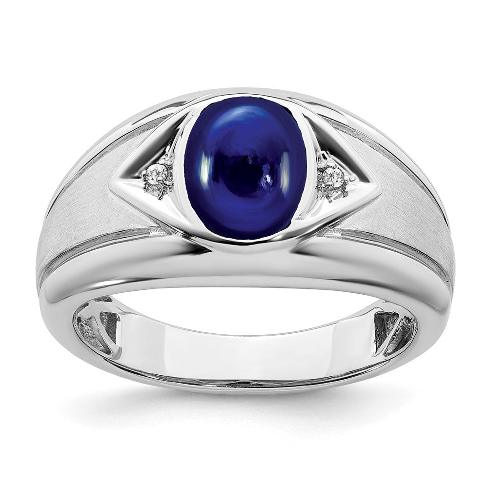 Herrenring aus 14K Weißgold mit synthetischem Saphir und echtem Diamant