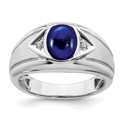 Herrenring aus 14K Weißgold mit synthetischem Saphir und echtem Diamant