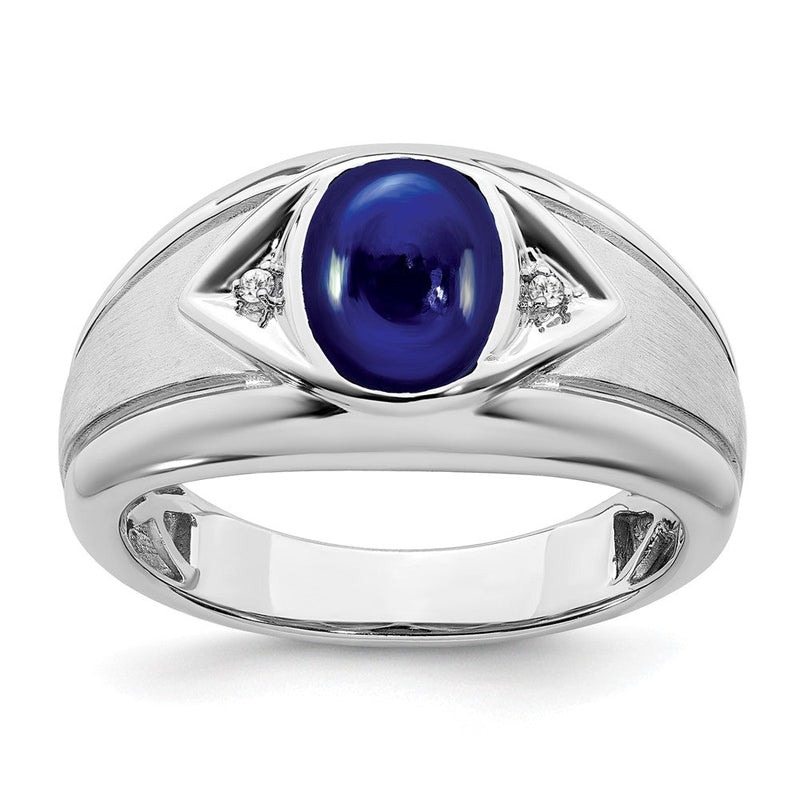 Herrenring aus 14K Weißgold mit synthetischem Saphir und echtem Diamant