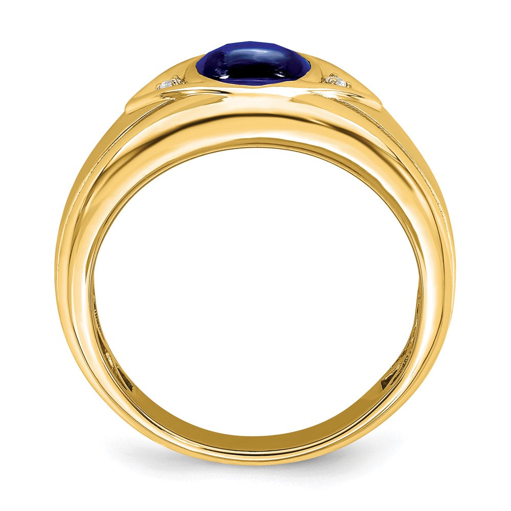 14K Gelbgold Herrenring mit synthetischem Saphir und echten Diamanten