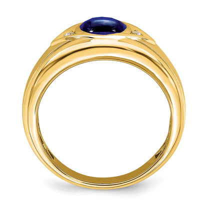 14K Gelbgold Herrenring mit synthetischem Saphir und echten Diamanten