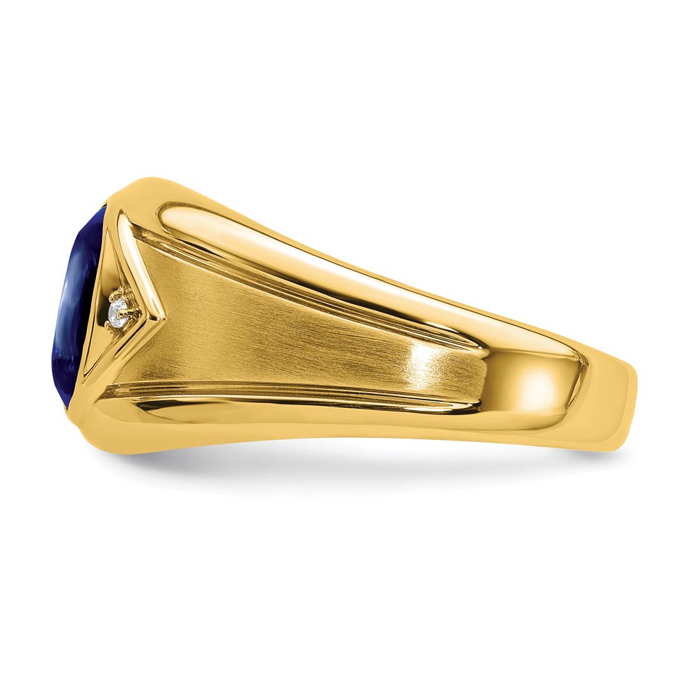 14K Gelbgold Herrenring mit synthetischem Saphir und echten Diamanten