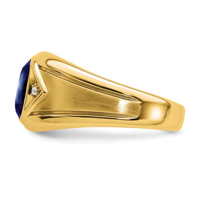 14K Gelbgold Herrenring mit synthetischem Saphir und echten Diamanten