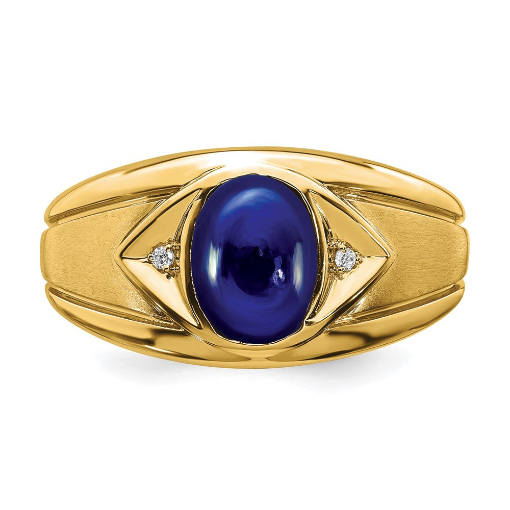 14K Gelbgold Herrenring mit synthetischem Saphir und echten Diamanten