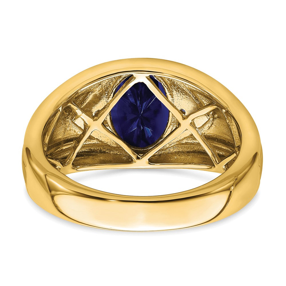 14K Gelbgold Herrenring mit synthetischem Saphir und echten Diamanten