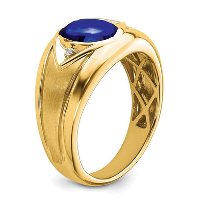 14K Gelbgold Herrenring mit synthetischem Saphir und echten Diamanten