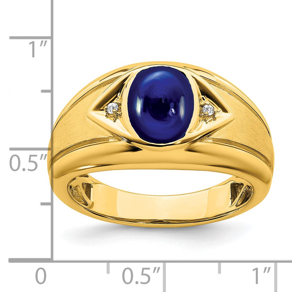 14K Gelbgold Herrenring mit synthetischem Saphir und echten Diamanten