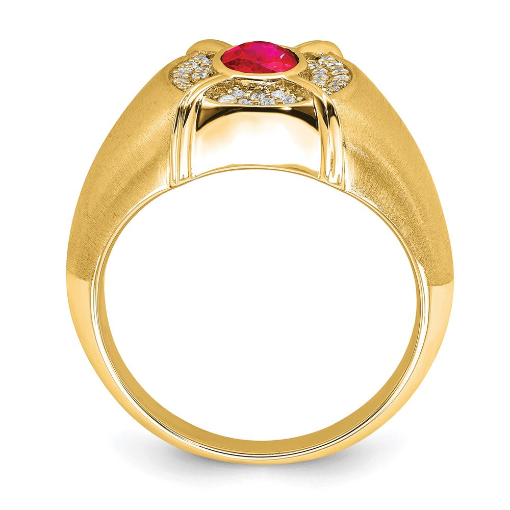 14K Gelbgold Herrenring mit Rubin und echtem Diamant
