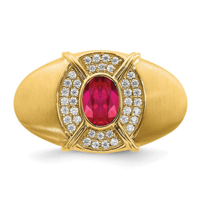 14K Gelbgold Herrenring mit Rubin und echtem Diamant