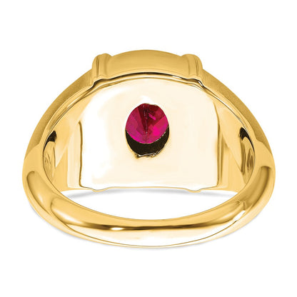 14K Gelbgold Herrenring mit Rubin und echtem Diamant