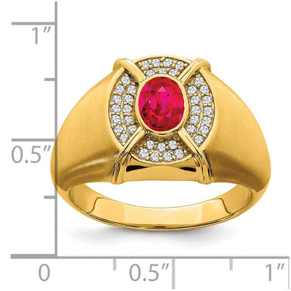 14K Gelbgold Herrenring mit Rubin und echtem Diamant