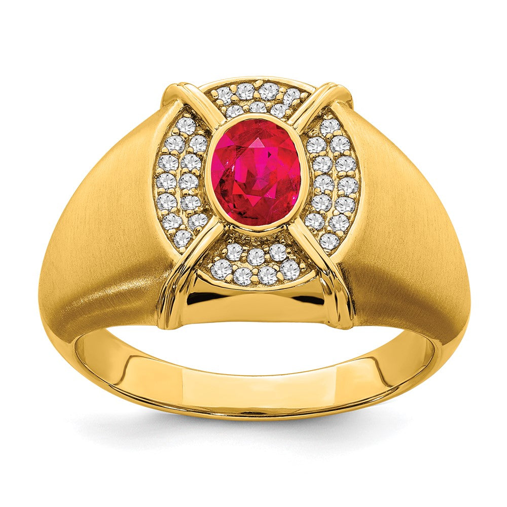14K Gelbgold Herrenring mit Rubin und echtem Diamant