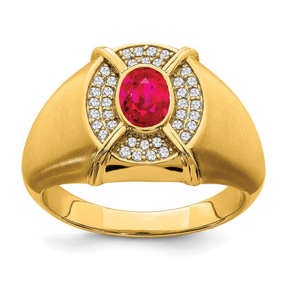 14K Gelbgold Herrenring mit Rubin und echtem Diamant