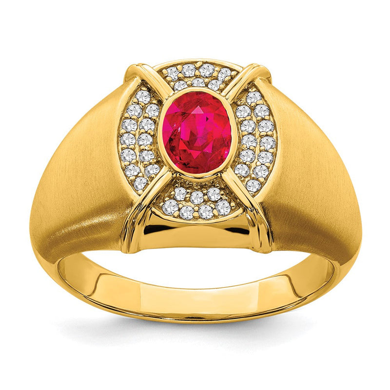 14K Gelbgold Herrenring mit Rubin und echtem Diamant