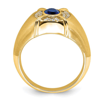 14K Gelbgold Herrenring mit Saphir und echtem Diamant
