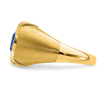 14K Gelbgold Herrenring mit Saphir und echtem Diamant