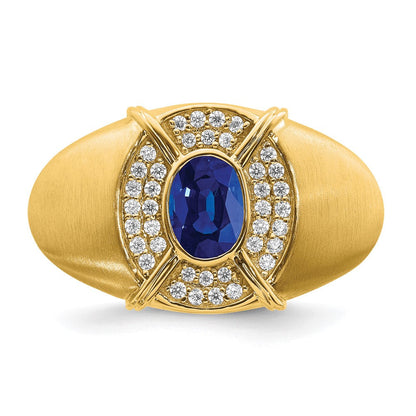 14K Gelbgold Herrenring mit Saphir und echtem Diamant