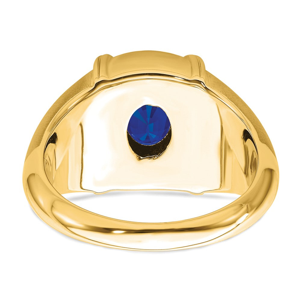 14K Gelbgold Herrenring mit Saphir und echtem Diamant