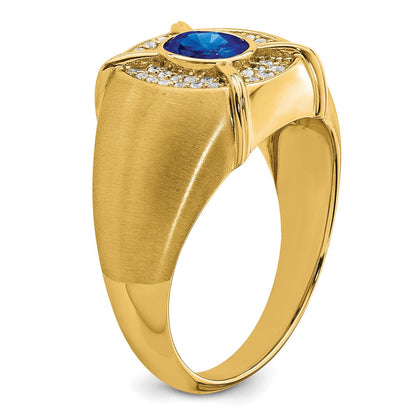 14K Gelbgold Herrenring mit Saphir und echtem Diamant